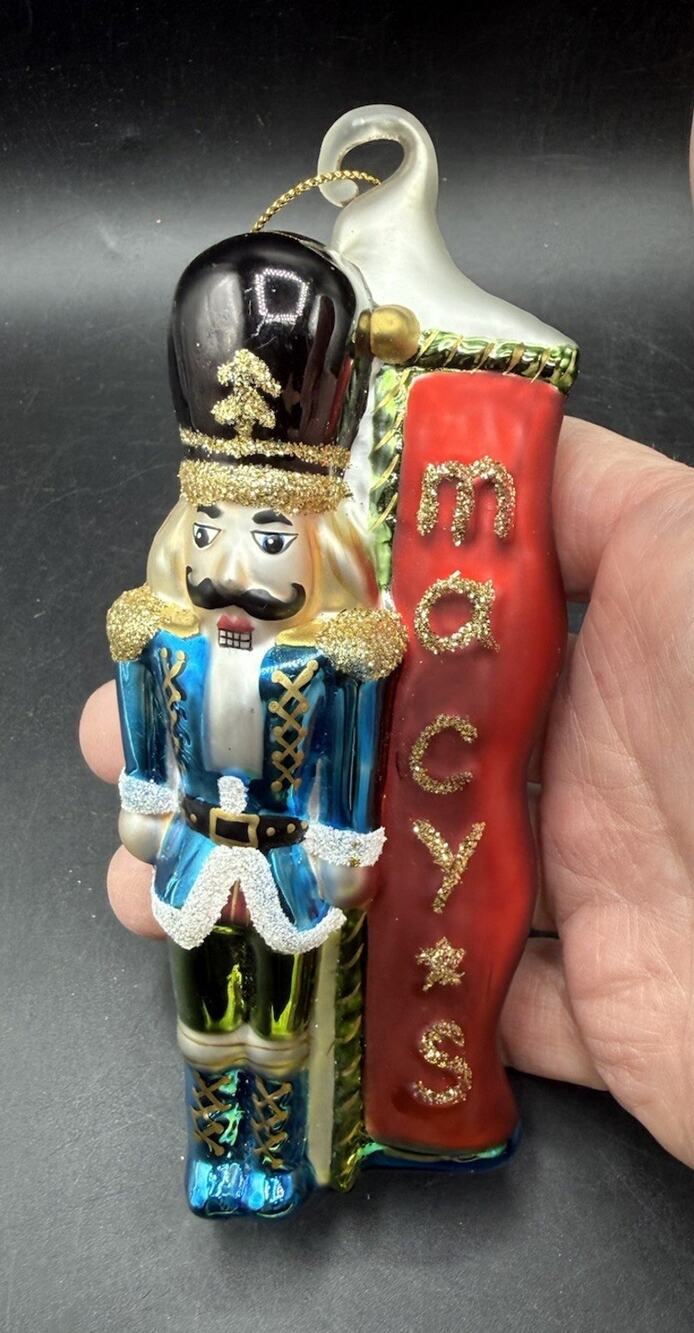 Vtg Macy's Christmas Tree Ornament Blown Glass Nutcracker Toy Soldier LO30